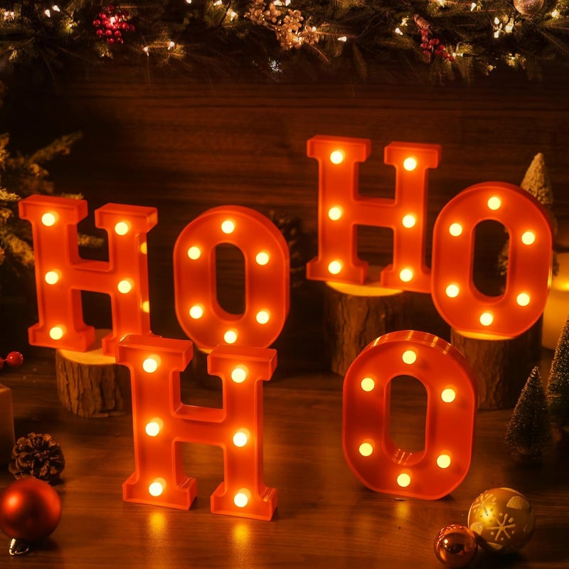 EDYCON Store Christmas Letter Lights Sign Table Decorations Christmas LED Light up Letters Battery Powered Letter for Home Bar Party Bedroom Tabletop Indoor Decor Gift(HOHOHO) - Image 1